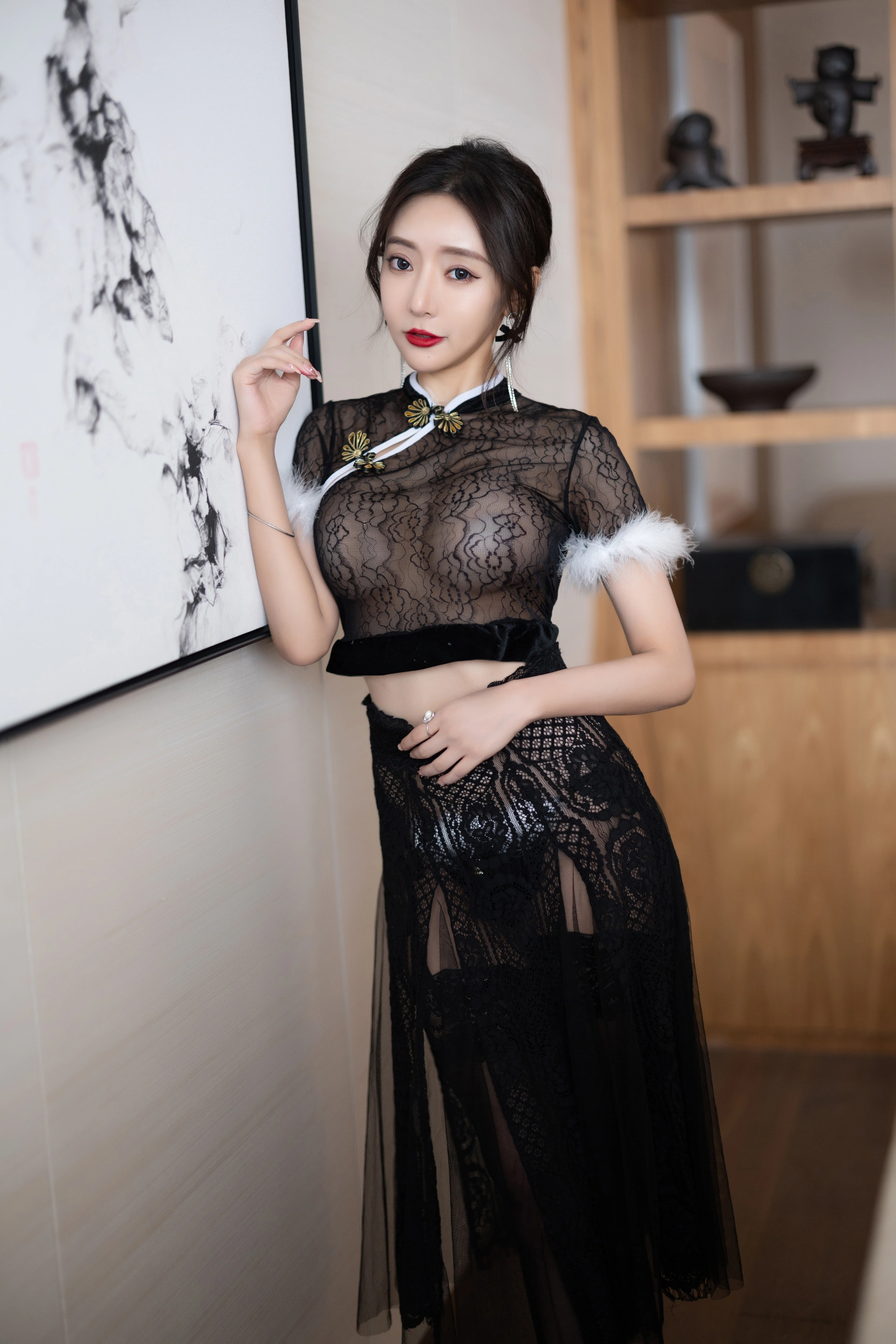 王馨瑶Yanni – NO.039 黑色网纱旗袍 1